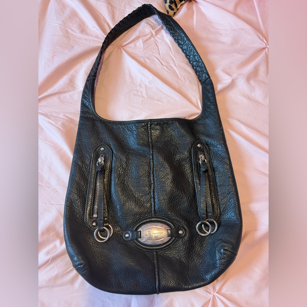 b. makowsky Black Leather Hobo Bag